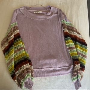 free people lavender striped sleeve sweater
